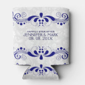 Achtergrond Navy Blue Floral Lace White Damascus Blikjeskoeler (Achterkant)