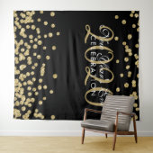 Achtergrond Nieuwjaarsfeest Goud Zwart Confetti Wandkleed (In Situ (horizontaal))