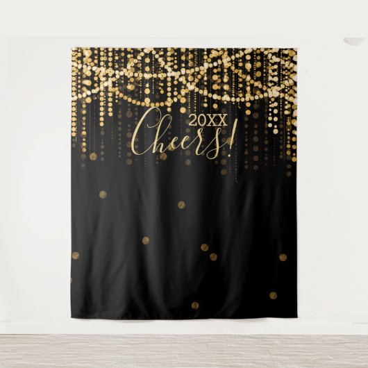 Achtergrond Nieuwjaarsfeest Gouden Sliertverlichti Wandkleed (Voorkant)