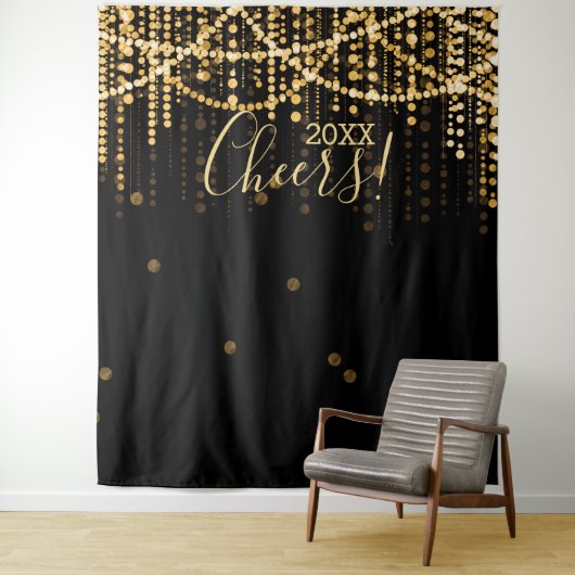 Achtergrond Nieuwjaarsfeest Gouden Slingerlichtjes Wandkleed (In situ)