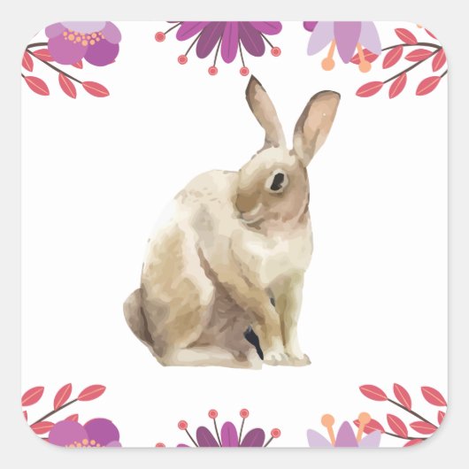 Achtergrond paasbunny Floral Vierkante Sticker (Voorkant)