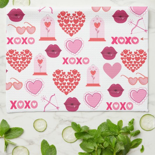 Achtergrond patroonValentijn 2023 met hart Theedoek (Gevouwen)