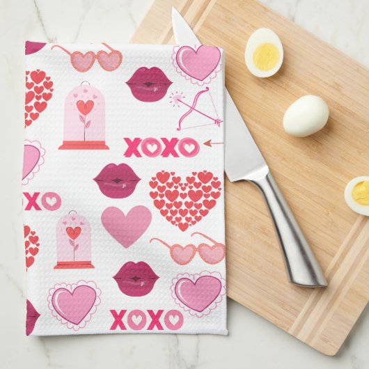 Achtergrond patroonValentijn 2023 met hart Theedoek (Quarter Fold)