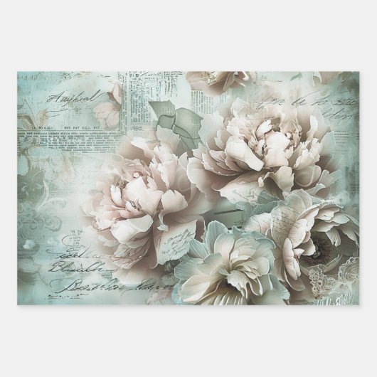 achtergrond pioenrozen decoupage inpakpapier vel (Voorkant 2)