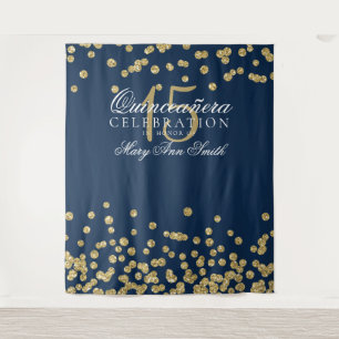 Achtergrond Quinceanera Feest Goud Navy Confetti Wandkleed