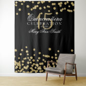 Achtergrond Quinceanera Feest Goud Zwart Confetti Wandkleed (In situ)