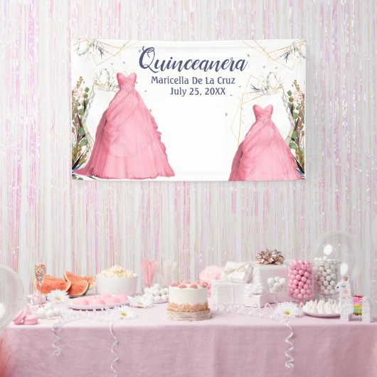Achtergrond Quinceanera Pink Dress Spandoek (Feest)
