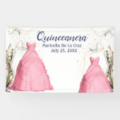 Achtergrond Quinceanera Pink Dress Spandoek (Horizontaal)