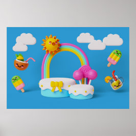 achtergrond regenboog gelukkige verjaardag poster