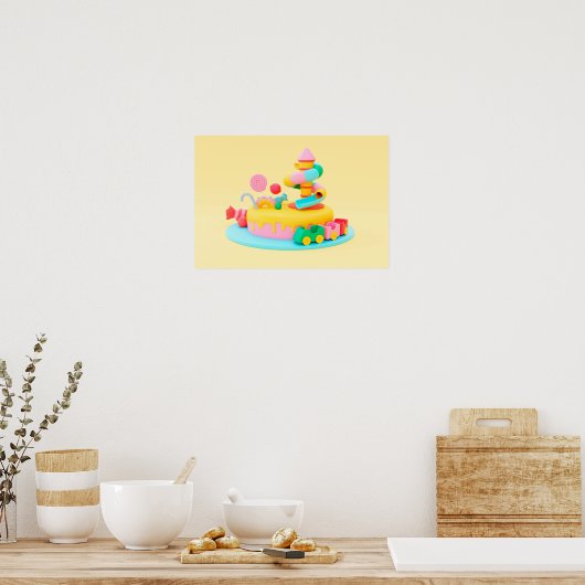 achtergrond regenboog gelukkige verjaardag poster (Keuken)