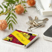 Achtergrond rode, gele en gouden mini-doos Sjabloo Sleutelhanger (Zijkant)