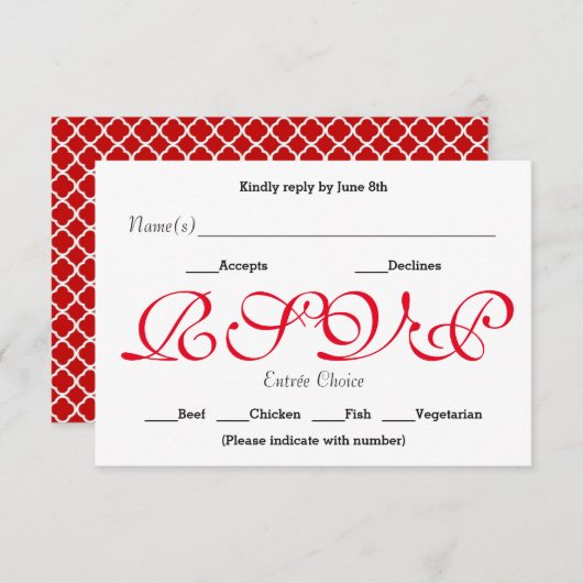 Achtergrond Rood - RSVP Ontvangst Responskaart (Voorkant / Achterkant)