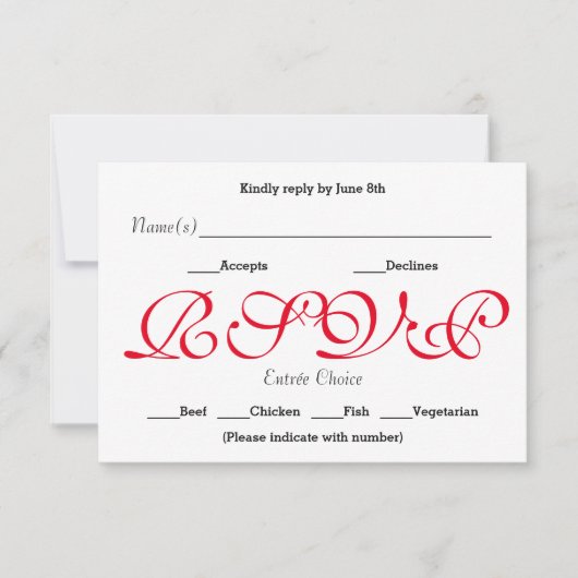 Achtergrond Rood - RSVP Ontvangst Responskaart Kaartje (Voorkant)