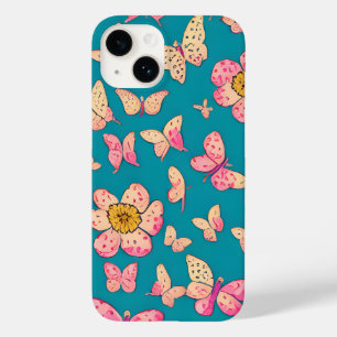 Achtergrond roze bloemen en vlinders Case-Mate iPhone 14 hoesje