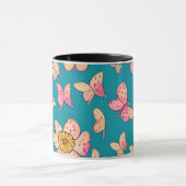 Achtergrond roze bloemen en vlinders mok (Midden)