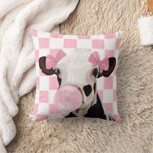 Achtergrond roze bubblegum Koe Checkerboard Kussen
