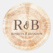 Achtergrond Rustic Wedding Monogram hout Ronde Sticker (Voorkant)