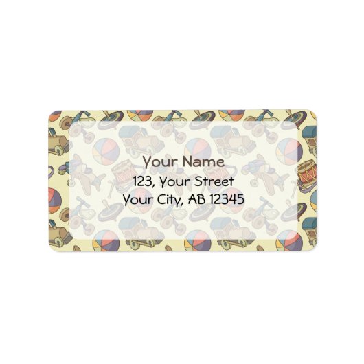 Achtergrond speelgoedpictogrammen etiket (Voorkant)