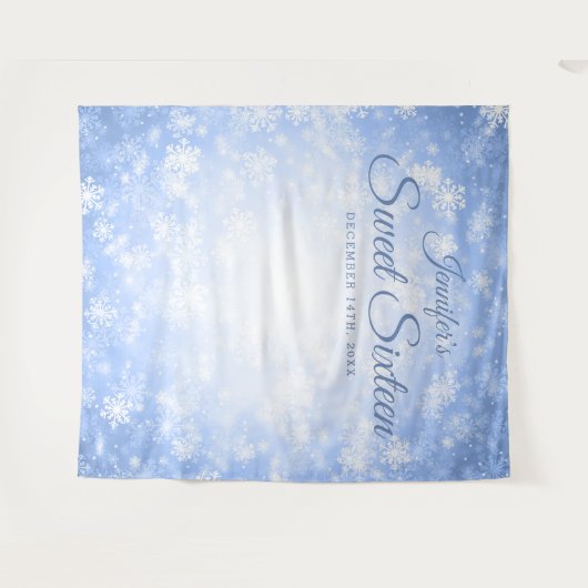 Achtergrond Sweet 16 Blauwe Winter Wonderland Wandkleed (Voorkant (horizontaal))