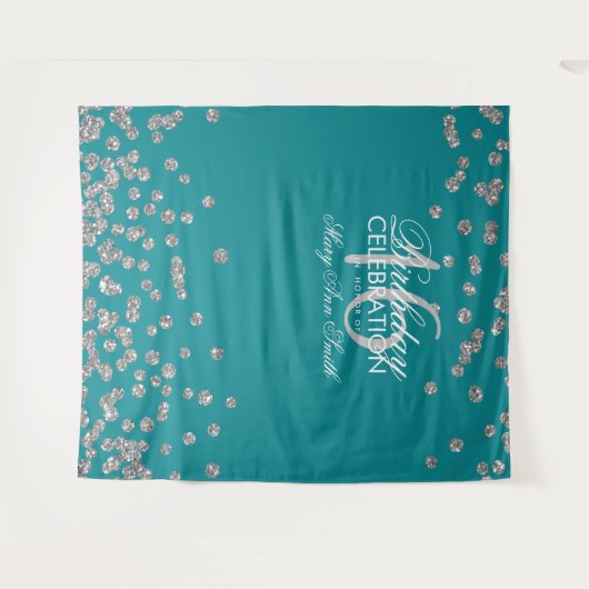 Achtergrond Sweet 16 Blauwgroen Silver Glitter Con Wandkleed (Voorkant (horizontaal))