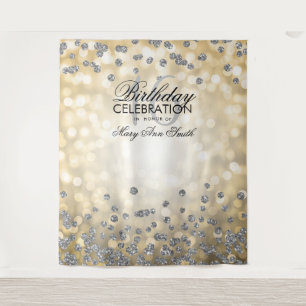 Achtergrond Sweet 16 Goud Zilver Lichtjes Confetti Wandkleed