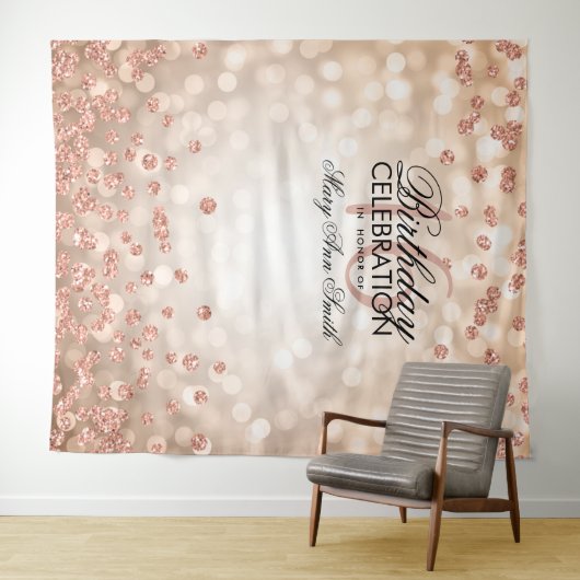 Achtergrond Sweet 16 Rose Goud Lichtjes Confetti Wandkleed (In Situ (horizontaal))