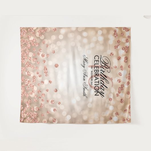 Achtergrond Sweet 16 Rose Goud Lichtjes Confetti Wandkleed (Voorkant (horizontaal))