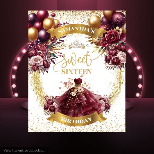 Achtergrond Sweet Sixteen bordeaux ballonnen goude Wandkleed