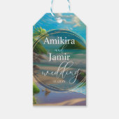 Achtergrond tropic Beach Faux Glitter Wedding Cadeaulabel (Voorkant)