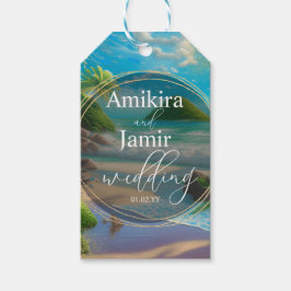 Achtergrond tropic Beach Faux Glitter Wedding Cadeaulabel