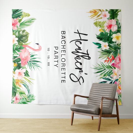 Achtergrond tropische flamingo Bachelorette Wandkleed (In Situ (horizontaal))