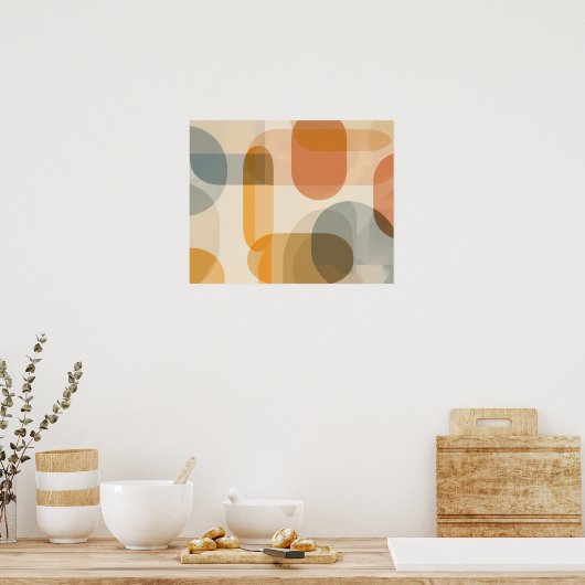 Achtergrond van afgeronde vormen in warme tinten poster (Keuken)