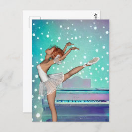 Achtergrond van Ballerina en Blauwgroen Piano Briefkaart