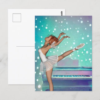 Achtergrond van Ballerina en Blauwgroen Piano Briefkaart