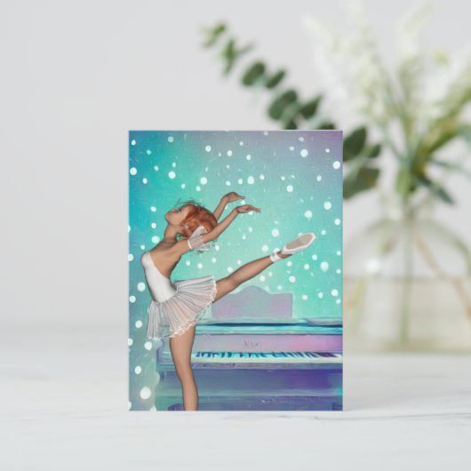 Achtergrond van Ballerina en Blauwgroen Piano Briefkaart (Staand voorkant)