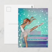 Achtergrond van Ballerina en Blauwgroen Piano Briefkaart (Voorkant / Achterkant)