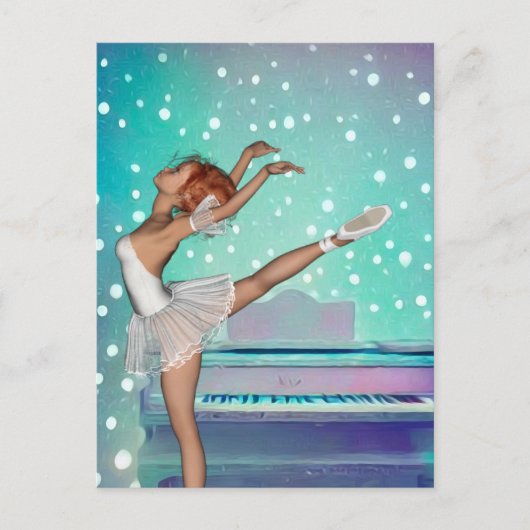 Achtergrond van Ballerina en Blauwgroen Piano Briefkaart (Voorkant)