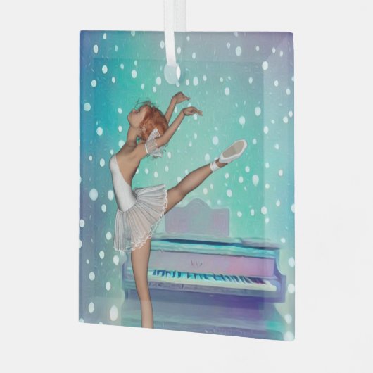 Achtergrond van Ballerina en Blauwgroen Piano Glas Ornament (Voorkant links)