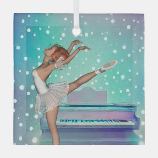 Achtergrond van Ballerina en Blauwgroen Piano Glas Ornament (Voorkant)
