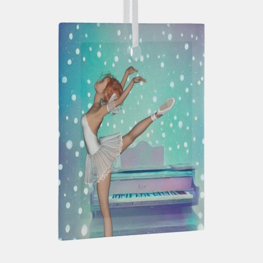 Achtergrond van Ballerina en Blauwgroen Piano Glas Ornament (Voorkant Rechts)
