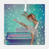 Achtergrond van Ballerina en Blauwgroen Piano Glas Ornament (Achterkant)
