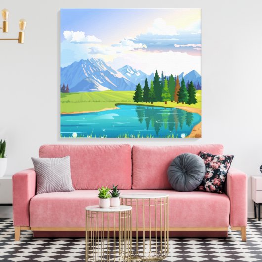 Achtergrond van beemdommen met meer en bergen canvas afdruk (Insitu (Woonkamer))
