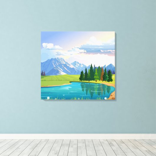 Achtergrond van beemdommen met meer en bergen canvas afdruk (Insitu (Houten vloer))