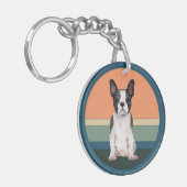 Achtergrond van Boston Terrier Dog Retro Sleutelhanger (Voorkant Links)