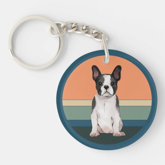 Achtergrond van Boston Terrier Dog Retro Sleutelhanger (Voorkant)