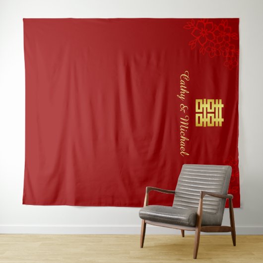 Achtergrond van de Chinese bruinrode bruiloft Wandkleed (In Situ (horizontaal))