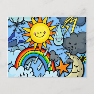 Achtergrond van de Cute Cartoon Weather Forecast M Briefkaart