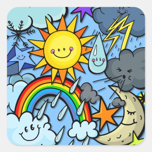 Achtergrond van de Cute Cartoon Weather Forecast Vierkante Sticker (Voorkant)