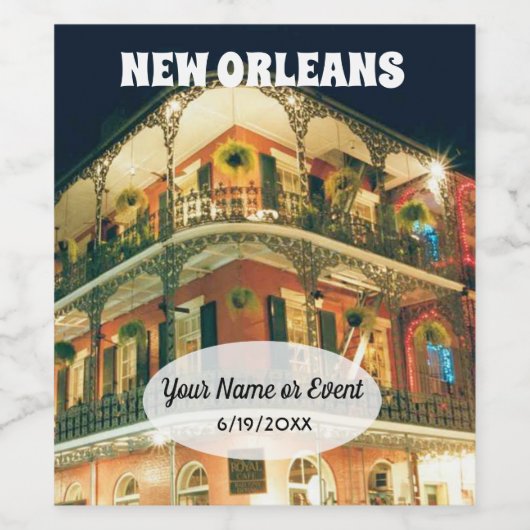 Achtergrond van de Franse wijk New Orleans met tek Wijn Etiket (Enkel label)