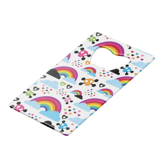 Achtergrond van de leemte van de regenboogbek creditkaart flessenopener (Voorkant Gekanteld)